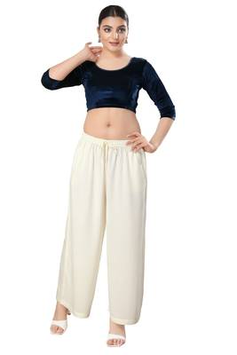 SALWAR STUDIO Women's Navy Blue Solid Stretchable Saree Blouse 5