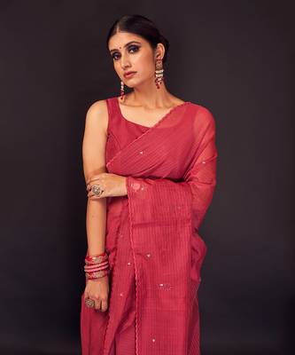 Magenta zari lining chaderi silk  saree 2