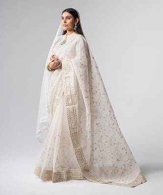 Royal white organza silk bridal saree 4