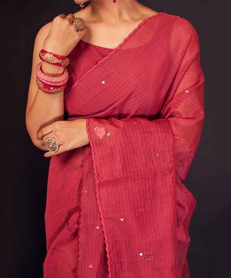Magenta zari lining chaderi silk  saree 3