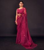Dark magenta embroidered chanderi silk  saree