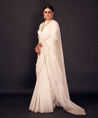White checks chanderi silk saree 1