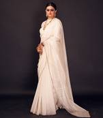 White checks chanderi silk saree