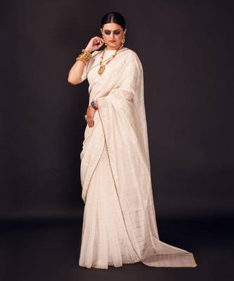 White checks chanderi silk saree 2