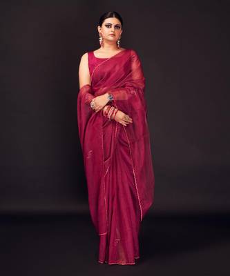 Dark magenta embroidered chanderi silk  saree 2