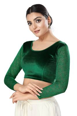 SALWAR STUDIO Women's Green Solid Stretchable Saree Blouse 2