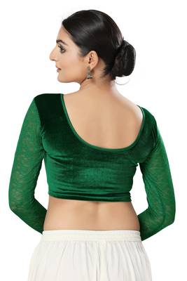 SALWAR STUDIO Women's Green Solid Stretchable Saree Blouse 4