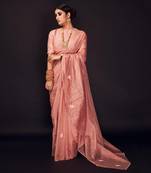 Peach embroidered chanderi silk saree