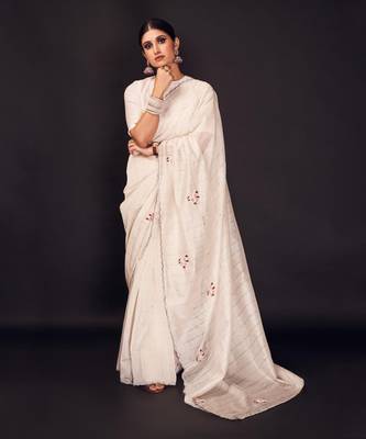 White buti embroidered chanderi silk saree 1