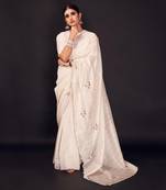 White buti embroidered chanderi silk saree
