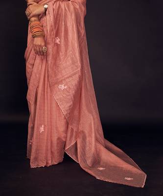 Peach embroidered chanderi silk saree 3