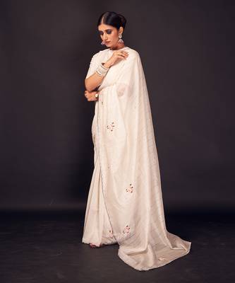 White buti embroidered chanderi silk saree 2