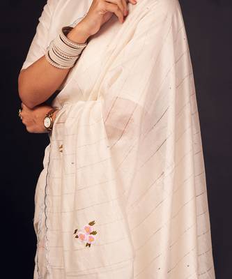 White buti embroidered chanderi silk saree 3