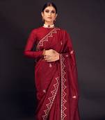 Maroon-red embroidered chanderi silk saree