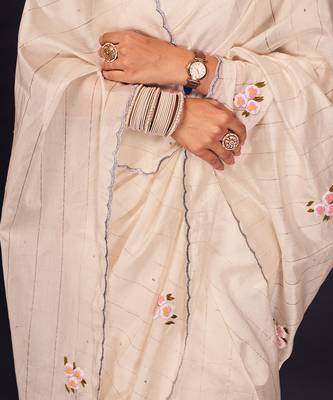 White buti embroidered chanderi silk saree 4