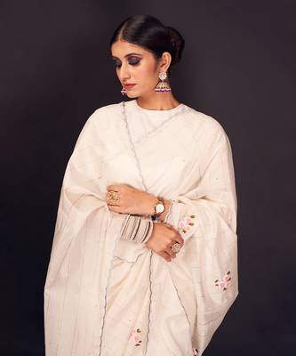 White buti embroidered chanderi silk saree 5
