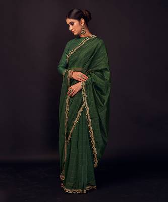 Green chanderi silk  saree 4