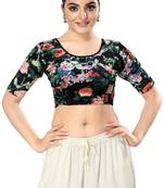 SALWAR STUDIO Women's Black Printed Stretchable Saree Blouse