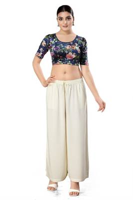 SALWAR STUDIO Women's Navy Blue Printed Stretchable Saree Blouse 5
