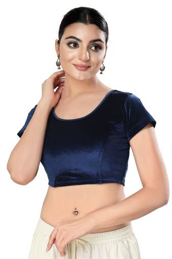 SALWAR STUDIO Women's Navy Blue Solid Stretchable Saree Blouse