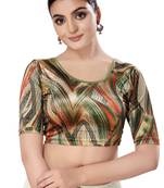 SALWAR STUDIO Women's Mahendi Green Printed Stretchable Saree Blouse