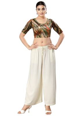 SALWAR STUDIO Women's Mahendi Green Printed Stretchable Saree Blouse 5