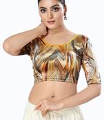 SALWAR STUDIO Women's Yellow Printed Stretchable Saree Blouse