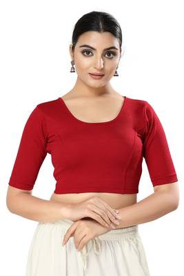 SALWAR STUDIO Women's Maroon Solid Stretchable Saree Blouse 1