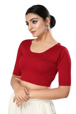 SALWAR STUDIO Women's Maroon Solid Stretchable Saree Blouse 2