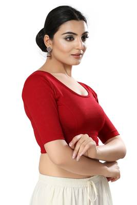 SALWAR STUDIO Women's Maroon Solid Stretchable Saree Blouse 3