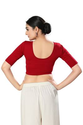 SALWAR STUDIO Women's Maroon Solid Stretchable Saree Blouse 4