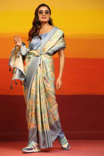 Silk Land  Grey  Woven Design Art Silk Saree 