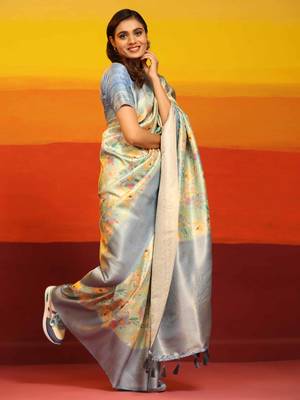 Silk Land  Grey  Woven Design Art Silk Saree  4