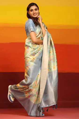 Silk Land  Grey  Woven Design Art Silk Saree 