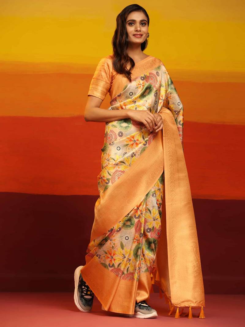 Silk Land  Multicolored  Woven Design Art Silk Saree 