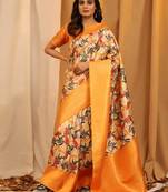 Silk Land  Orange  Woven Design Art Silk Saree 