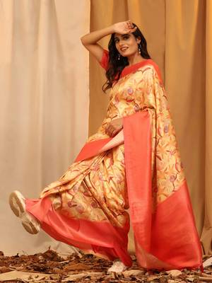 Silk Land  Red  Woven Design Art Silk Saree  1