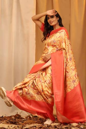 Silk Land  Red  Woven Design Art Silk Saree 