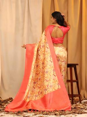 Silk Land  Red  Woven Design Art Silk Saree  2