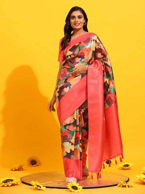 Silk Land  Pink  Woven Design Art Silk Saree  1