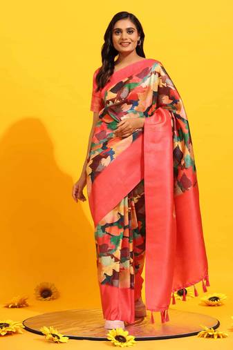 Silk Land  Pink  Woven Design Art Silk Saree 