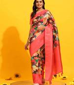Silk Land  Pink  Woven Design Art Silk Saree 