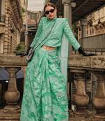 Green Orgazna Chickankari Zari Lucknowi Handloom Weaving Saree With Blouse For Women