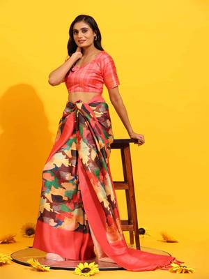 Silk Land  Pink  Woven Design Art Silk Saree  3