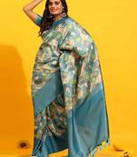 Silk Land  Turquoise Blue  Woven Design Art Silk Saree 