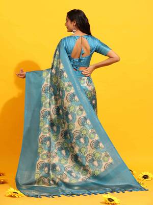 Silk Land  Turquoise Blue  Woven Design Art Silk Saree  2