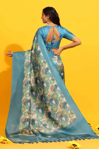 Silk Land  Turquoise Blue  Woven Design Art Silk Saree 