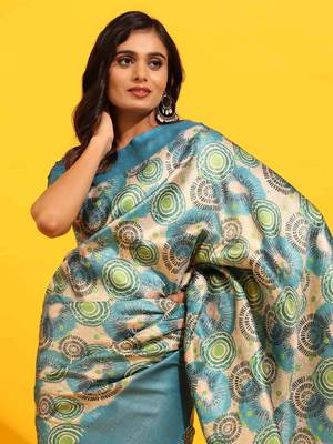 Silk Land  Turquoise Blue  Woven Design Art Silk Saree  3