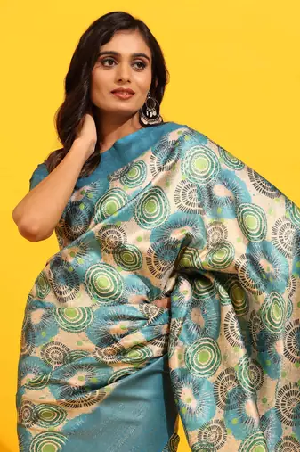 Silk Land  Turquoise Blue  Woven Design Art Silk Saree 