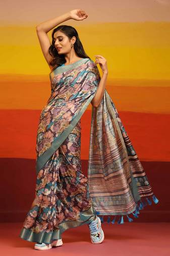 Silk Land  Turquoise Blue  Woven Design Art Silk Saree 